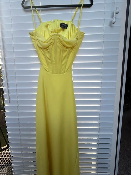 Bardot Lemon Yellow Satin Corset Maxi Dress - Picture 5 of 10
